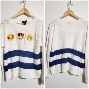 Hooked Up White Emoji Sweater Size Large